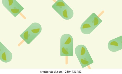 Set of fruit ice cream, frozen juice on wooden stick, fruity popsicle. Vector.