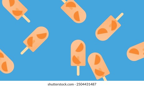 Set of fruit ice cream, frozen juice on wooden stick, fruity popsicle. Vector.