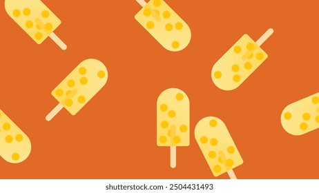 Set of fruit ice cream, frozen juice on wooden stick, fruity popsicle. Vector.