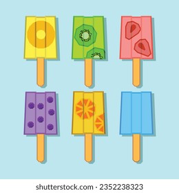 Set Of Fruit Ice Cream Popsicle Flat Geometric Vector