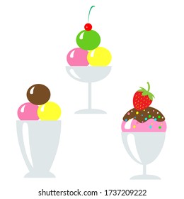 set of fruit ice cream vector, summer colorful illustration