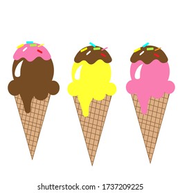 set of fruit ice cream vector, summer colorful illustration