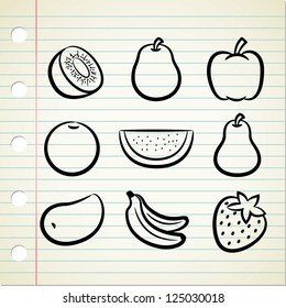 set of fruit icon in doodle style