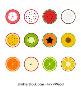 Set of fruit icon flat design, slice half, vector illustration