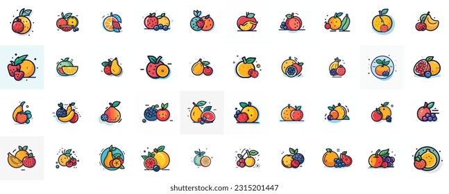 set of fruit icon. fruits pack collection. summer style fruit collection logos. icon set of fruit vector and illustration. 