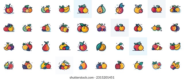 set of fruit icon. fruits pack collection. summer style fruit collection logos. icon set of fruit vector and illustration. 
