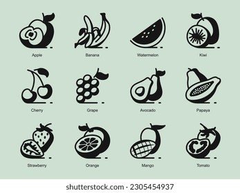 Set of fruit icon in solid style