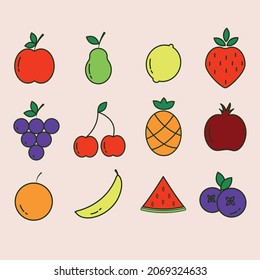 Set of fruit icons in bright colors