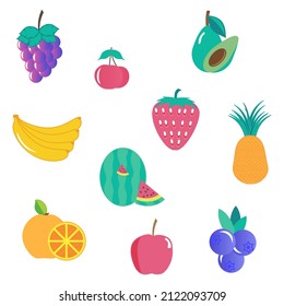 Set of fruit icons in different types.