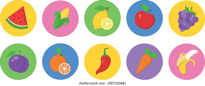 Conjunto de iconos de frutas en diseño plano