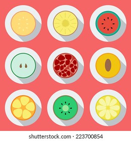 Set of fruit icons. Flat design. Vector
