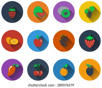 Set of fruit icons in flat design. EPS 10 vector illustration with transparency.
