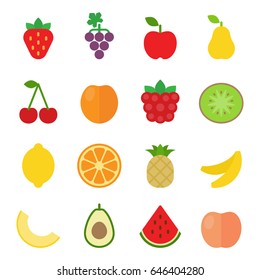 Set of fruit icons. Flat design. Vector illustration