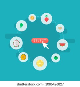 Set of fruit icons flat style symbols with cabbage, orange, melon and other icons for your web mobile app logo design.
