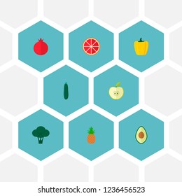 Set of fruit icons flat style symbols with sweet pepper, grapefruit, avocado and other icons for your web mobile app logo design.