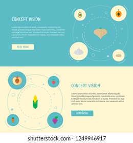 Set of fruit icons flat style symbols with garlic, apricot, grapes and other icons for your web mobile app logo design.