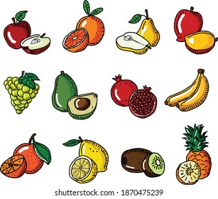 Satz von Fruit-Symbolen, Vektorgrafik 