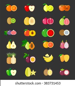 Set of fruit icons. Isolated objects.  Modern flat design.  Vector illustration