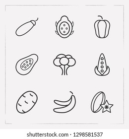 Set of fruit icons line style symbols with papaya, zucchini, bell pepper and other icons for your web mobile app logo design.