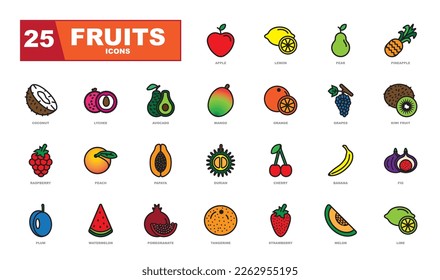 Set of fruit icons. Minimal web icon collection. Included the simple vector icons.