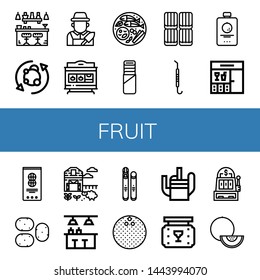 Set of fruit icons such as Bar, Metabolism, Gardener, Slot machine, Thai food, Pie, Toffee, Pick, Fruit, Peanut, Potato, Sheep farm, Coconut, Watering can, Melon , fruit
