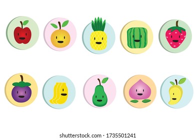 Set of fruit icons. Vector illustration smile fruit