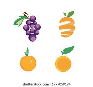 Set of fruit icons. Vector illustration. Fruit icon set, Mango, orange, grape vector design.