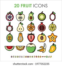 Set of fruit icons in vector illustration. Perfect collection of Isolated icons for any web and mobile app project.