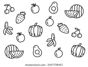 A set of fruit illustration with white background, food packaging, menu illustration hand drawn print ads, food business, juice