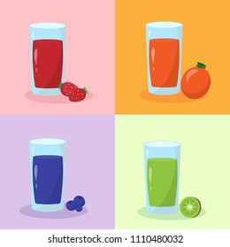Set of fruit juice drinks vector illustration