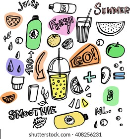 set of fruit juice smoothies