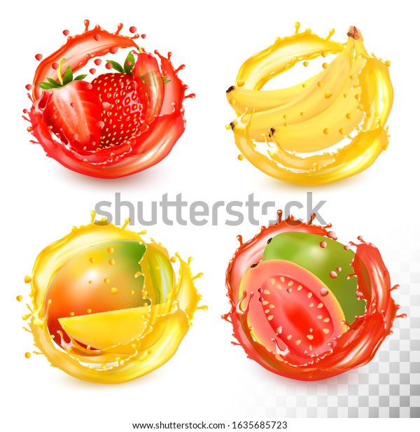 Set Fruit Juice Splash Strawberry Banana Stock Vector (Royalty Free ...