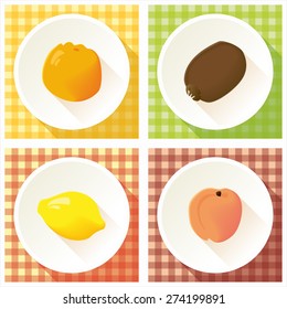 Set of fruit: kiwi, lemon, orange, peach