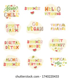 Set of fruit lettering labels. Vector illustration.