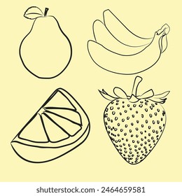 set of fruit line art for coloring page
