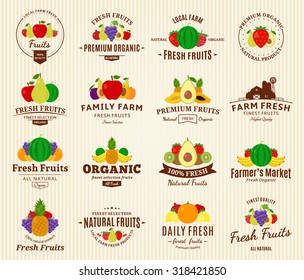 Set of fruit logo for groceries, agriculture stores, packaging and advertising