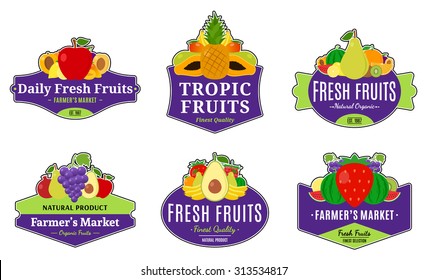 Set of fruit logo templates for groceries, agriculture stores, packaging and advertising