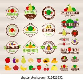 Set of fruit logo templates for groceries, agriculture stores, packaging and advertising