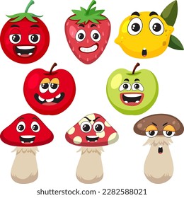 Set of fruit and mushroom illustration
