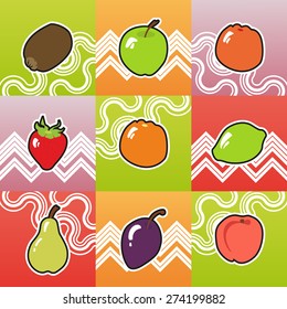 Set of fruit on funny background