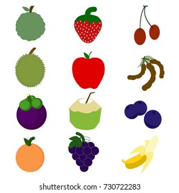 set or fruit on white background