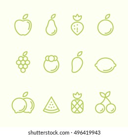 Set of fruit outline icon flat design, vector illustration