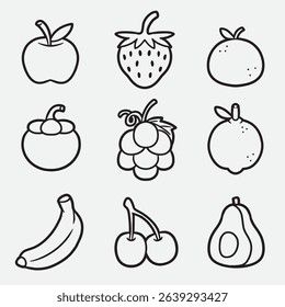 set of fruit with outline style good for icon, symbol, element design, coloring page, coloring book, etc