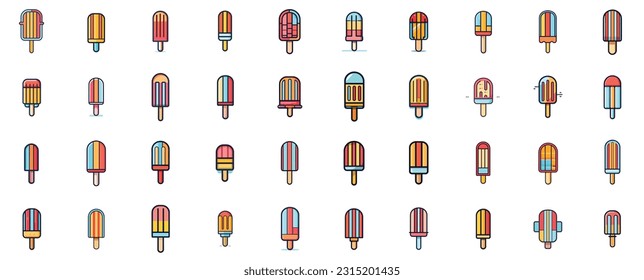 set of fruit popsicle icons. ice cream lollypop vector illustration logo. outline style icon lolypop design.
