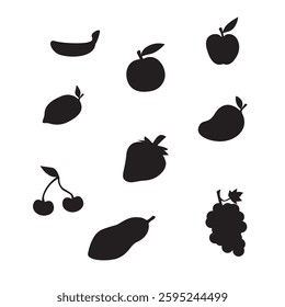 set of fruit silhouette design. fresh healthy food.