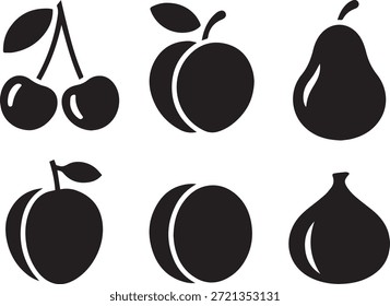 Set of fruit silhouettes, isolated on a white background, perfect for food, healthy lifestyle, nutrition, cooking, and illustration projects.