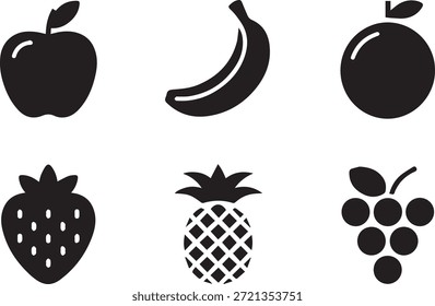 Set of fruit silhouettes, isolated on a white background, perfect for food, healthy lifestyle, nutrition, cooking, and illustration projects.
