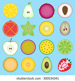 Set fruit sliced in half