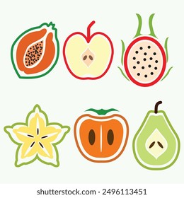 Set of fruit slices citrus and exotic tropical