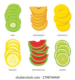 Set of Fruit Slices. Organic and healthy food isolated element Vector illustration.